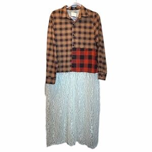 Plaid and lace duster up cycle polyester